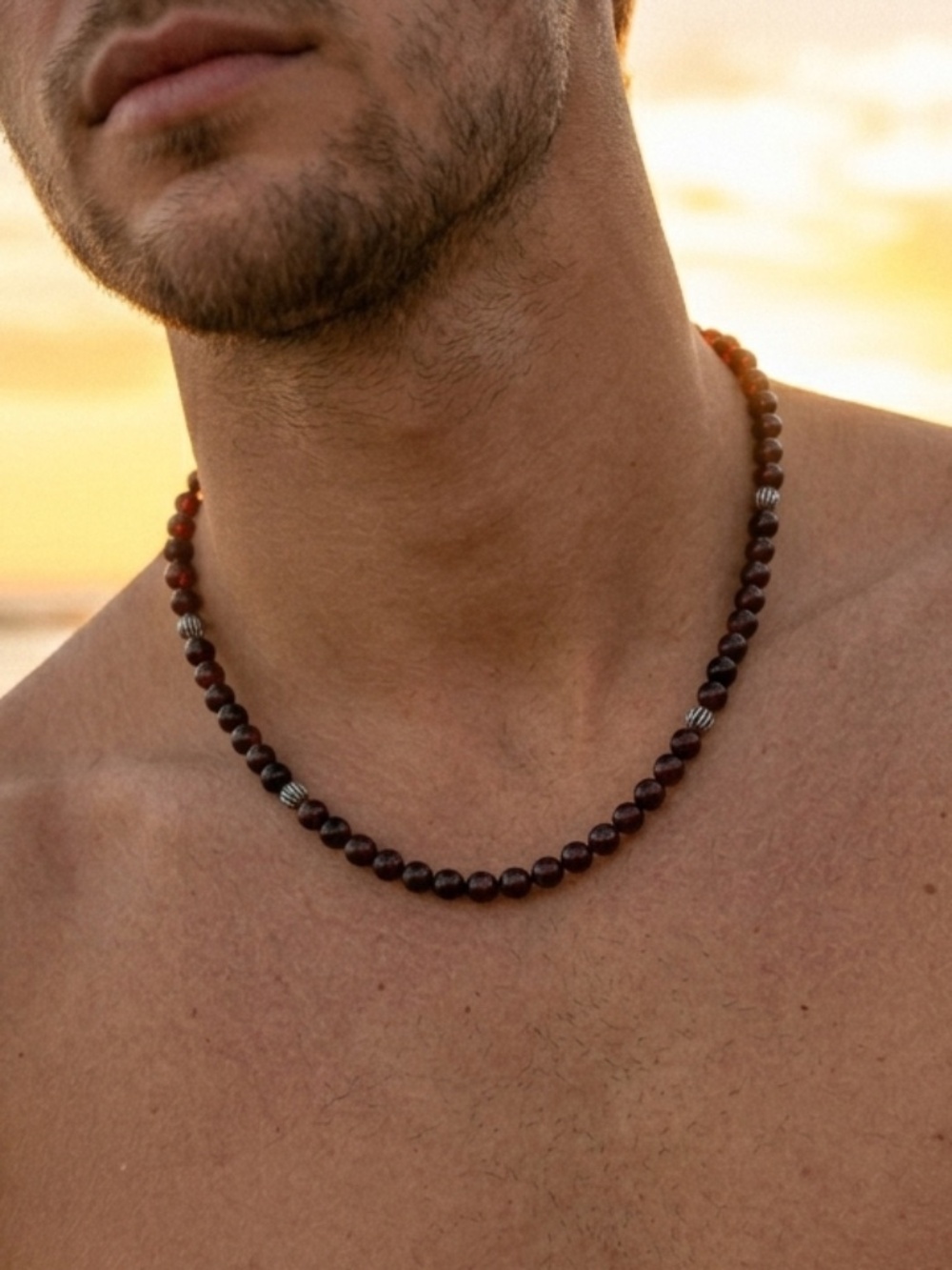 Altius Deep Red Garnet Necklace - Silver Plated Beads - 20"